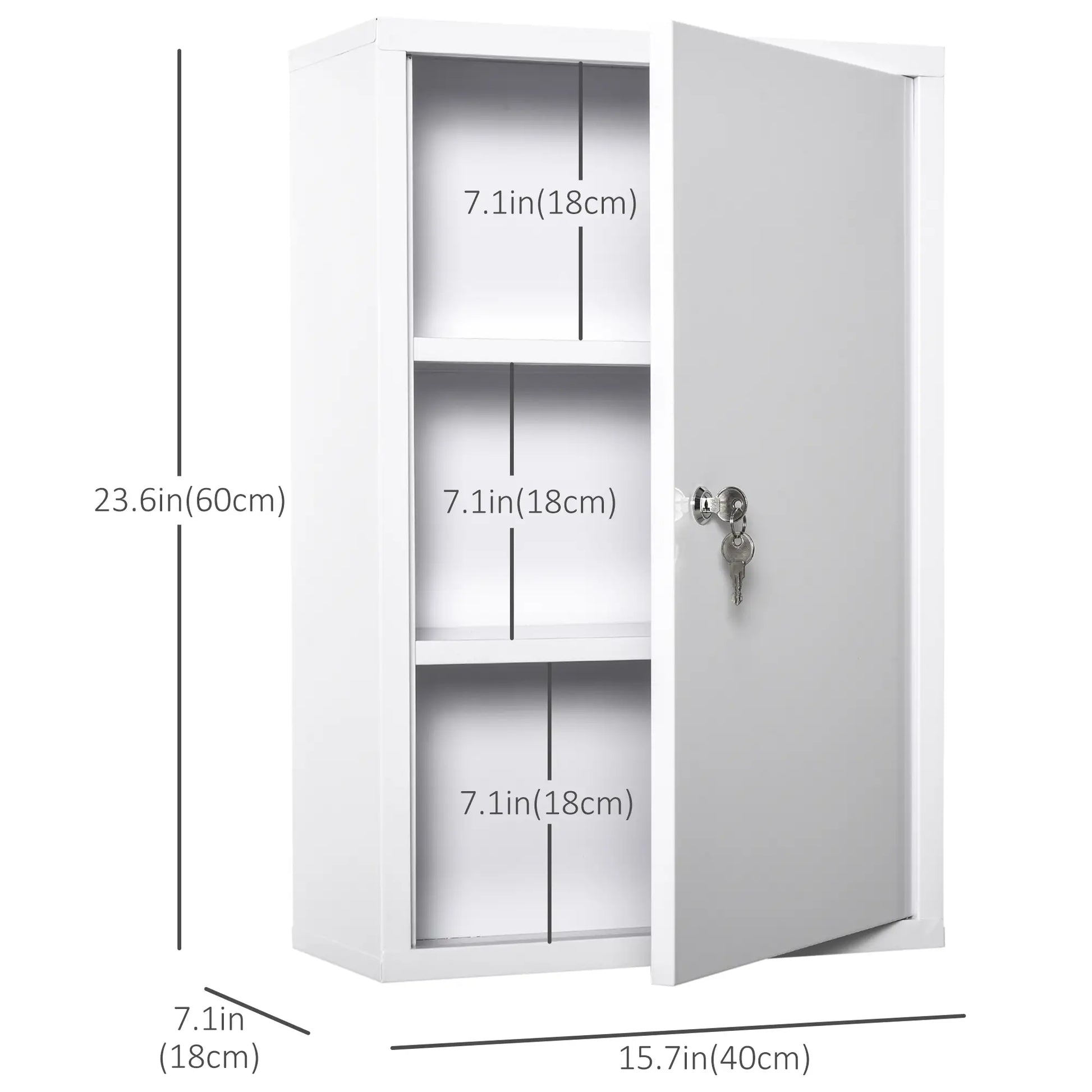 Wall Mount Medicine Cabinet, 3 Tier Steel, Lockable with 2 Keys, White Wall Mounted Cabinets at Gallery Canada