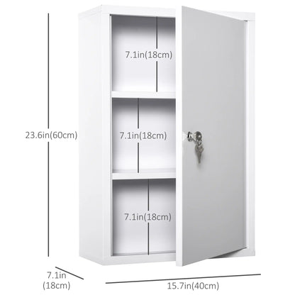 Wall Mount Medicine Cabinet, 3 Tier Steel, Lockable with 2 Keys, White Wall Mounted Cabinets at Gallery Canada