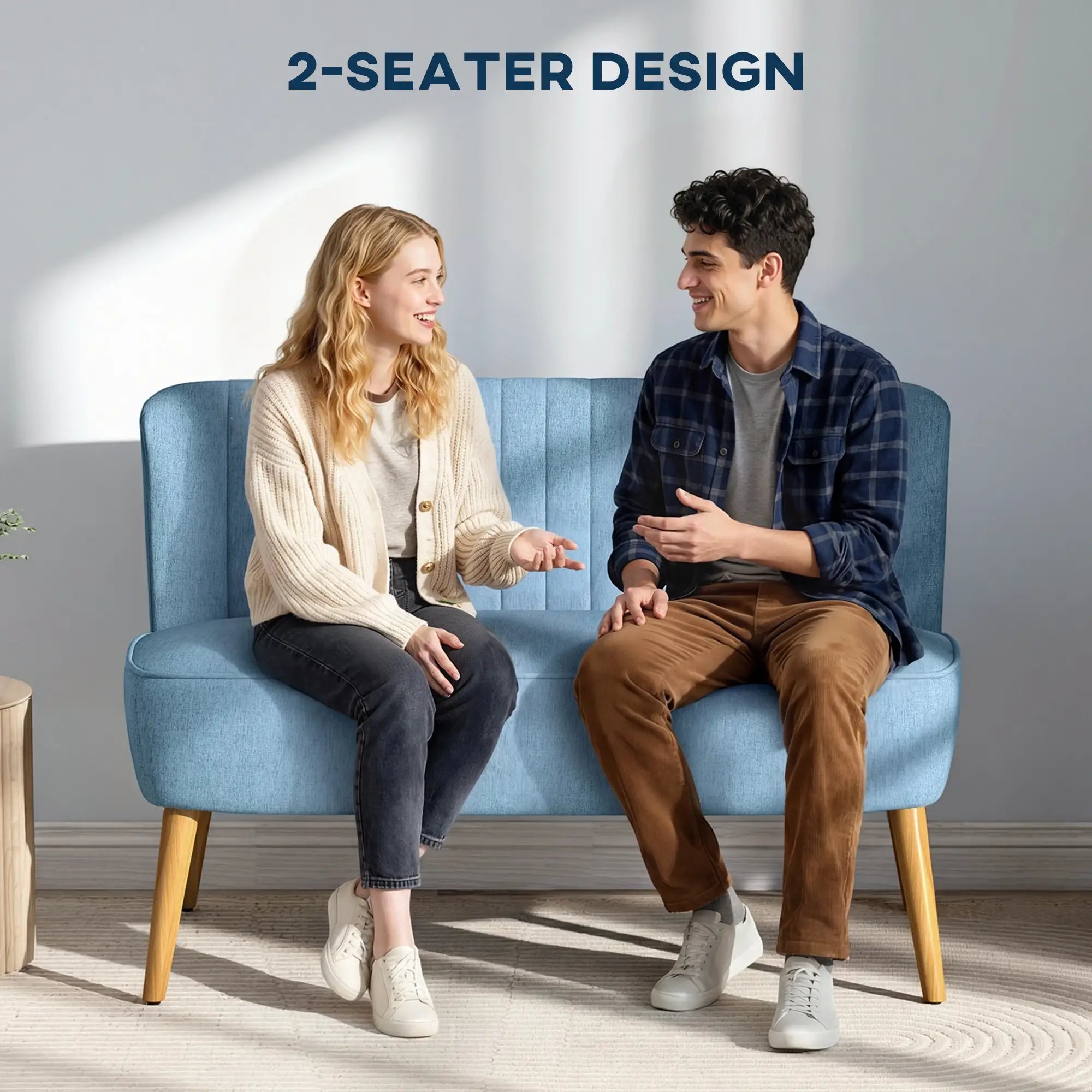 2 Seat Sofa, Upholstered Loveseat With Rubber Wood Legs, Blue 2-Seater Sofas at Gallery Canada