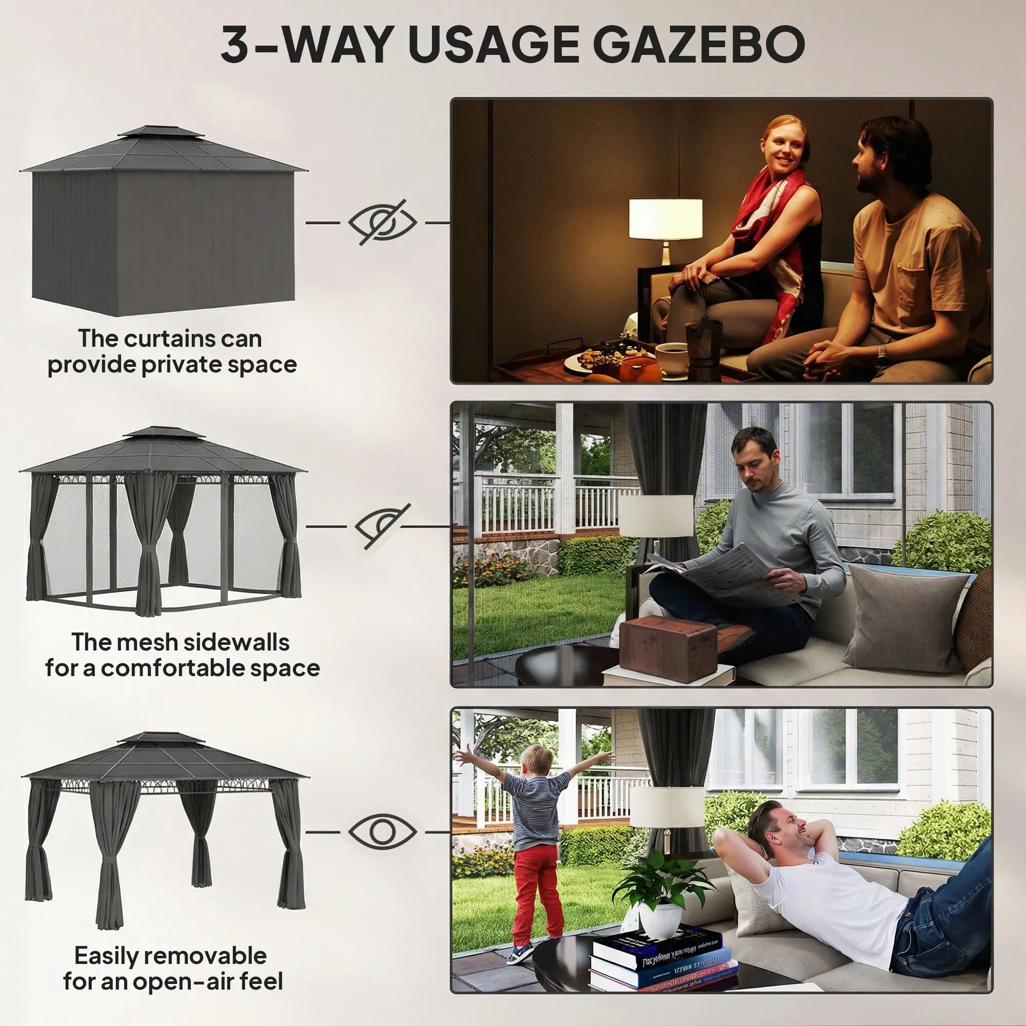 10' x 12' Outdoor Gazebo, Double Roof Hardtop, Polycarbonate Roof, Steel Frame Gazebos at Gallery Canada