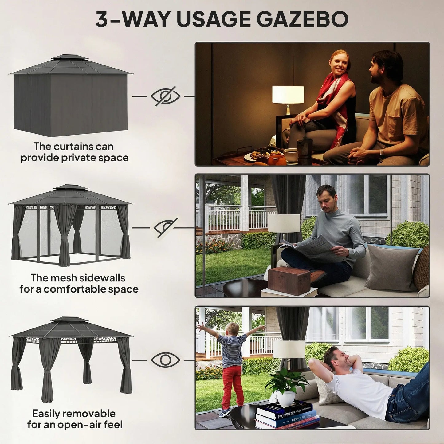 10' x 12' Outdoor Gazebo, Double Roof Hardtop, Polycarbonate Roof, Steel Frame Gazebos at Gallery Canada