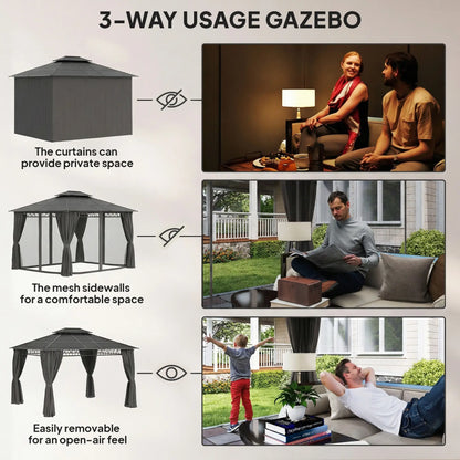 10' x 12' Outdoor Gazebo, Double Roof Hardtop, Polycarbonate Roof, Steel Frame Gazebos at Gallery Canada