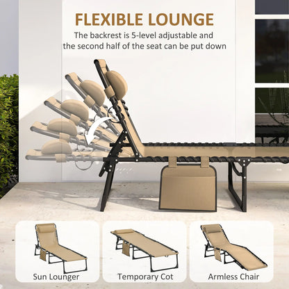 Outdoor Folding Chaise Lounge, Adjustable Backrest, Removable Pillow, Beige Lounger Chairs at Gallery Canada