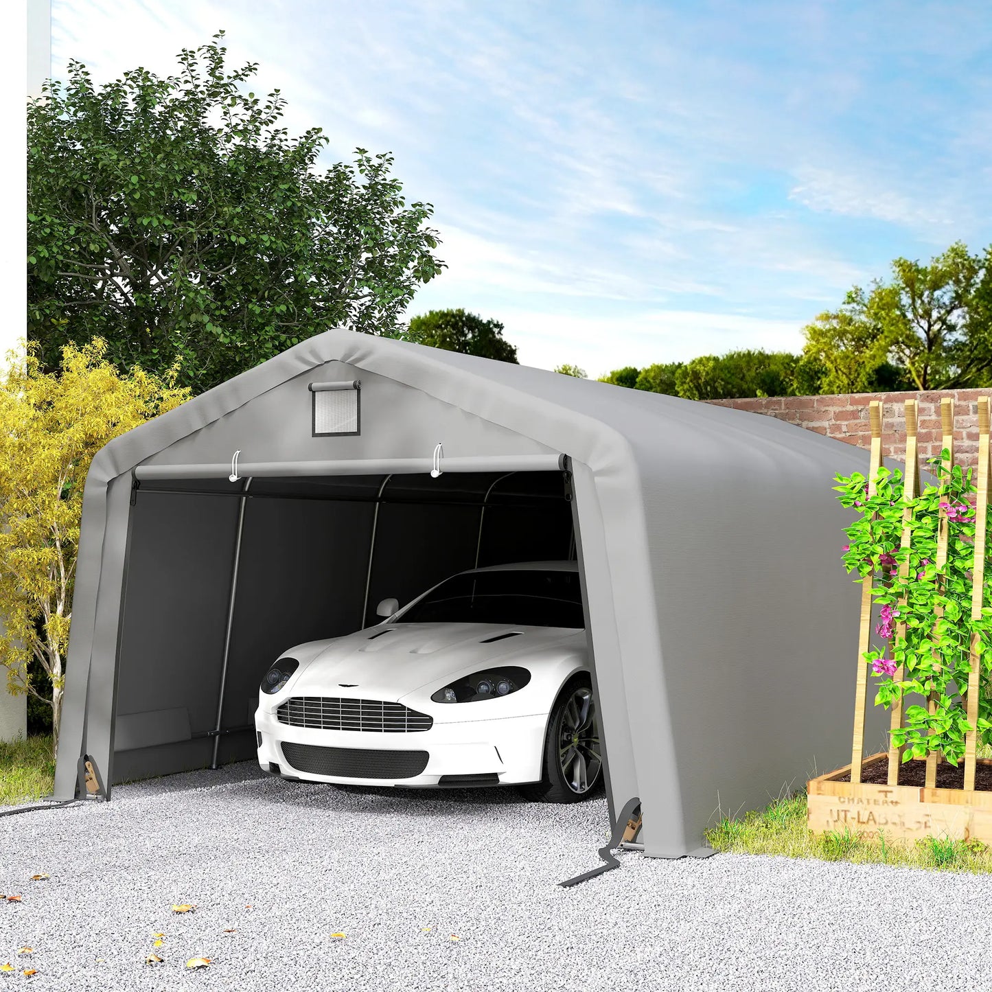 12' x 20' Portable Garage, Heavy Duty Carport Canopy, Light Grey Car Shelters at Gallery Canada