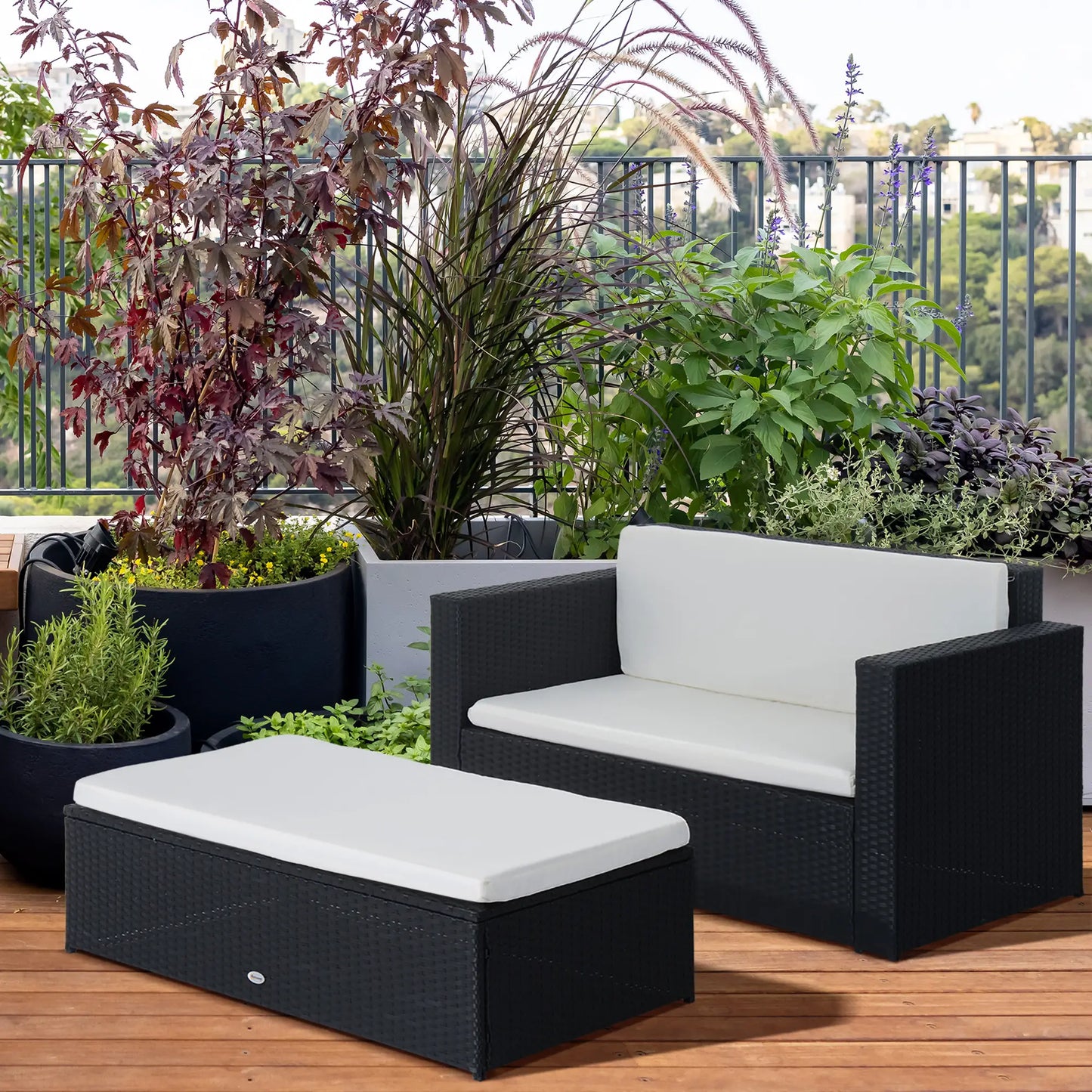 2-Piece Wicker Patio Set, Double Ottoman, PE Rattan, Cream White Patio Furniture Sets at Gallery Canada