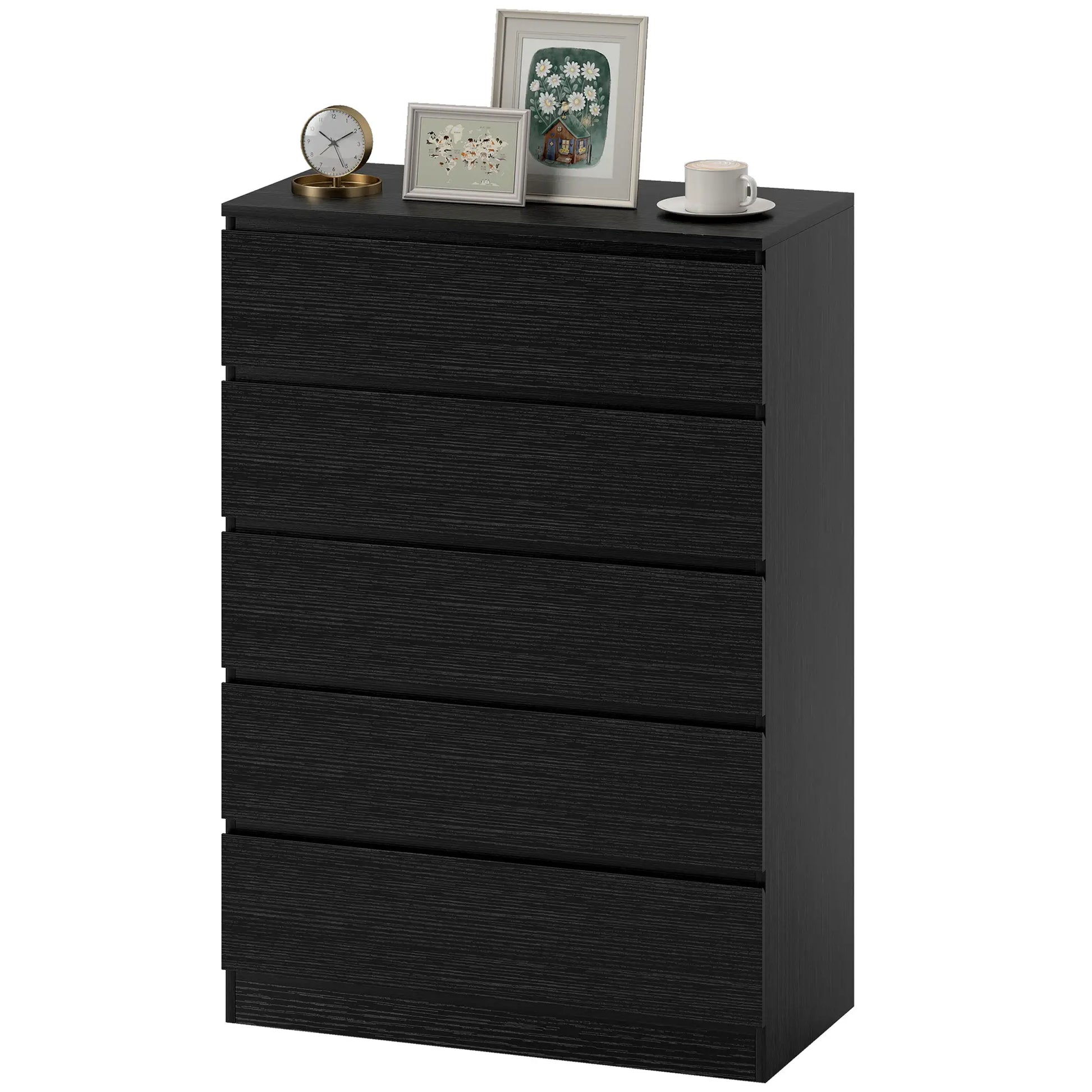 5 Drawer Dresser, Modern Chest for Bedroom, Black Storage Cabinets Black at Gallery Canada