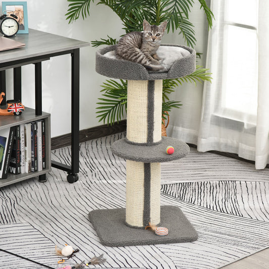 Cat Tree Kitty Tower with Sisal Mat Scratching Post, Cat Bed, Cushion, Perch, 18" x 18" x 36", Grey - Gallery Canada