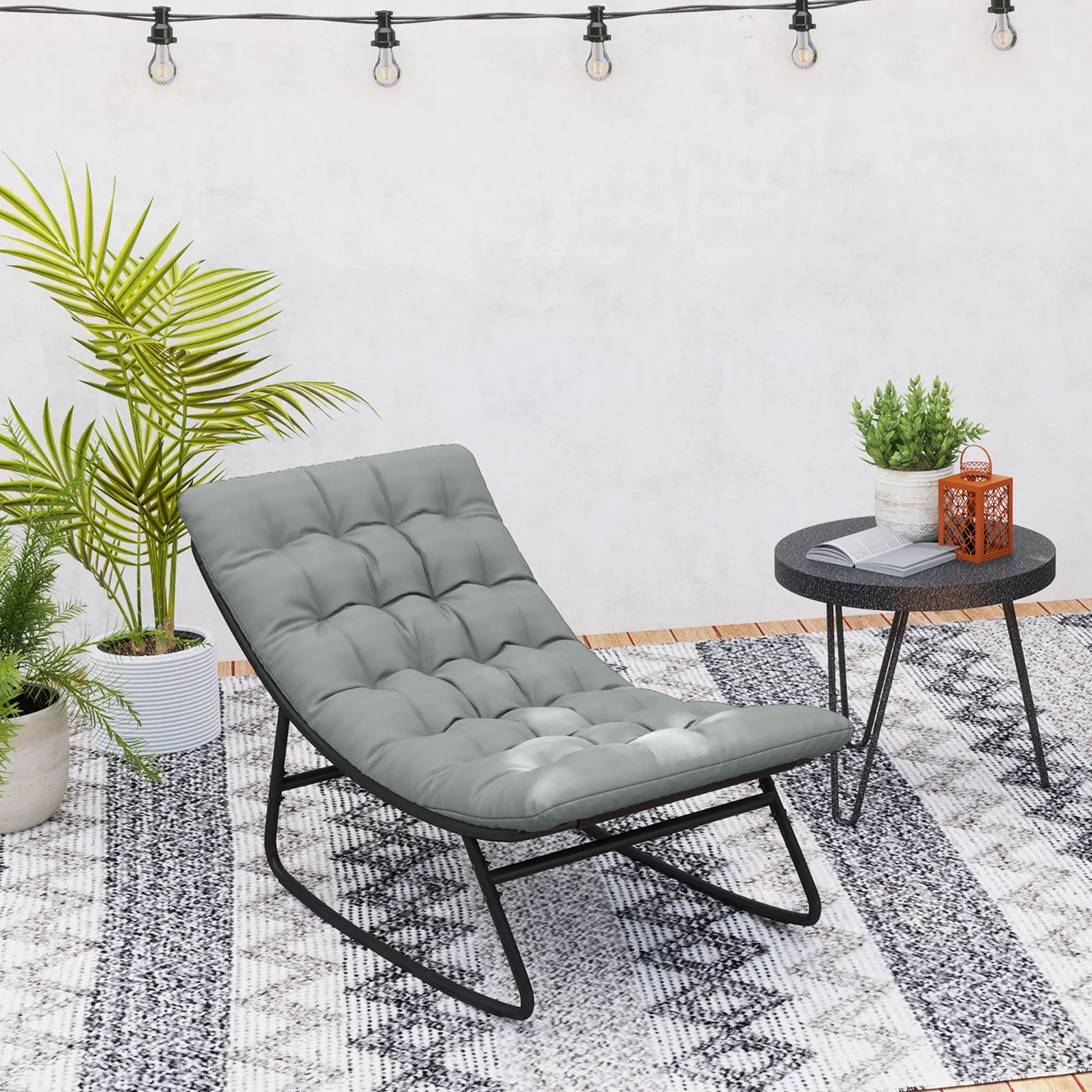 Outdoor Rocking Chair with Cushion, Steel Frame, Grey Outdoor Rocking Chairs at Gallery Canada