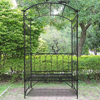 80" Tall Fairy Garden Arbor Arch, Metal Outdoor Bench Trellis, Black Garden Arches at Gallery Canada