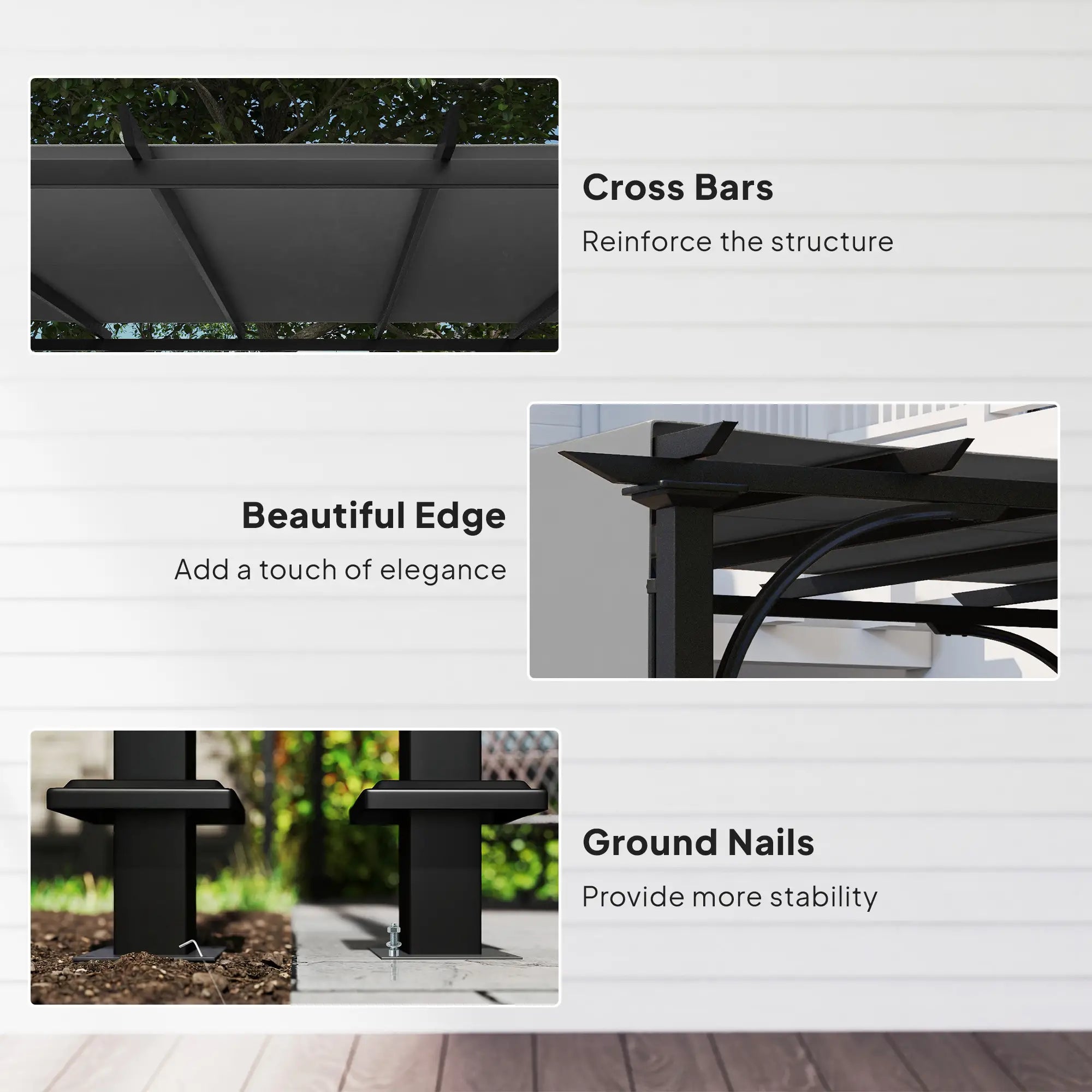 10' x 10' Retractable Pergola Canopy, UPF50+ Outdoor Metal Gazebo, Dark Grey Pergolas at Gallery Canada