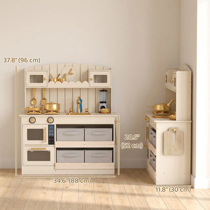 Ensemble de cuisine en bois pour enfants, lumières, sons, 12 pièces, crème