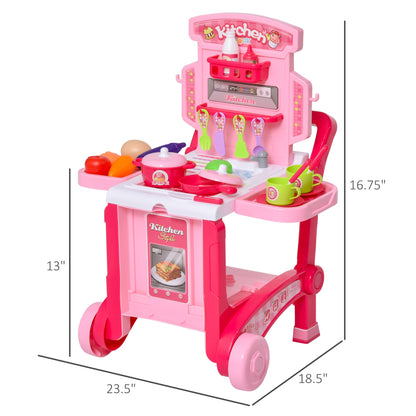 Pretend Play Kitchen Playset Chef Role Play Game 3-in-1 Design Suitcase Cart with 42 Pcs Accessories for Girls and Boys 3 to 6 Years Old Pink - Gallery Canada