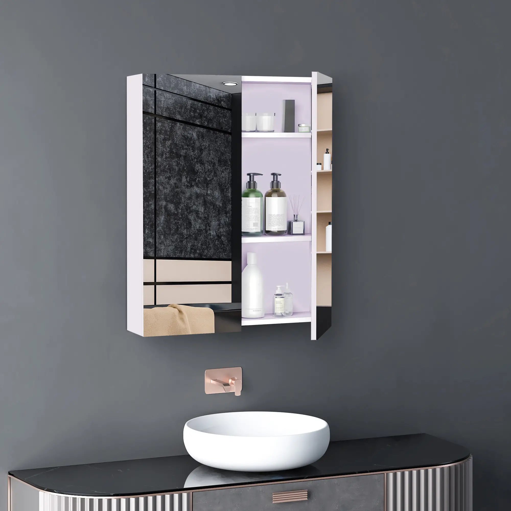 Wall Mount Medicine Cabinet with Mirror, Adjustable Shelf, Double Door, Soft Closing, 23.5