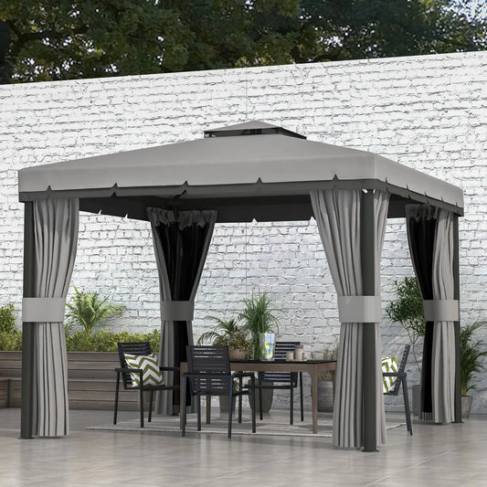 10' x 10' 2-Tier Gazebo, Zippered Mesh Sidewalls, Aluminum Frame, Light Grey Gazebos Light Grey at Gallery Canada