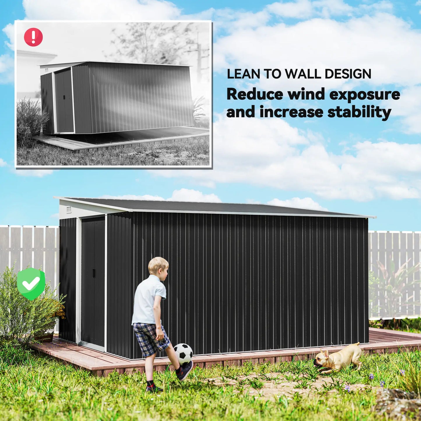 11' x 9' Steel Garden Storage Shed, Outdoor Metal Tool House, Dark Grey Sheds at Gallery Canada