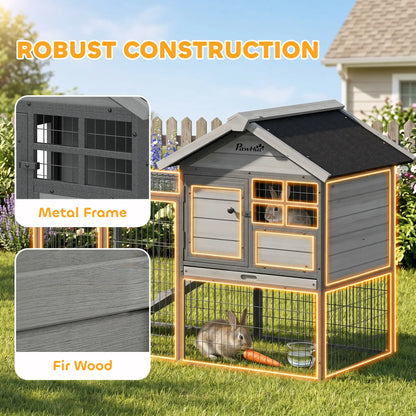 48"L Large Wooden Rabbit Hutch Outdoor, Grey