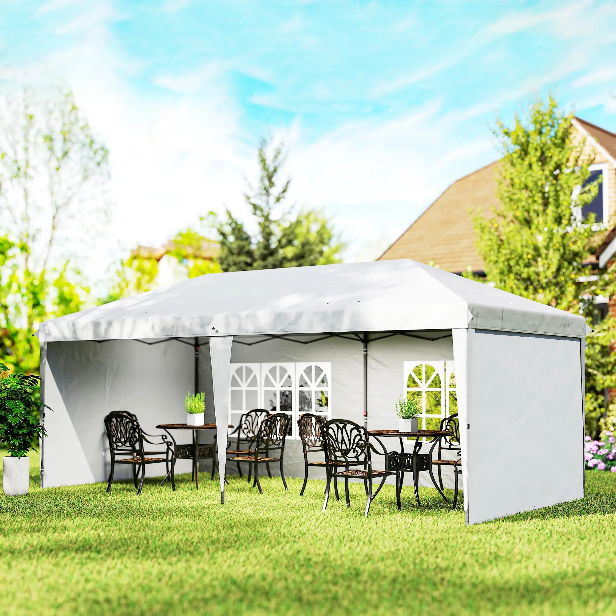 10' x 20' Outdoor Pop Up Canopy Tent, Instant Shelter With Carrying Bag, White Pop Up Canopies at Gallery Canada