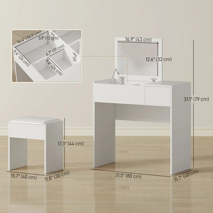 Modern Vanity Set, Flip Top Mirror, Cushioned Stool, Storage Drawer, White Dressing & Vanity Tables at Gallery Canada