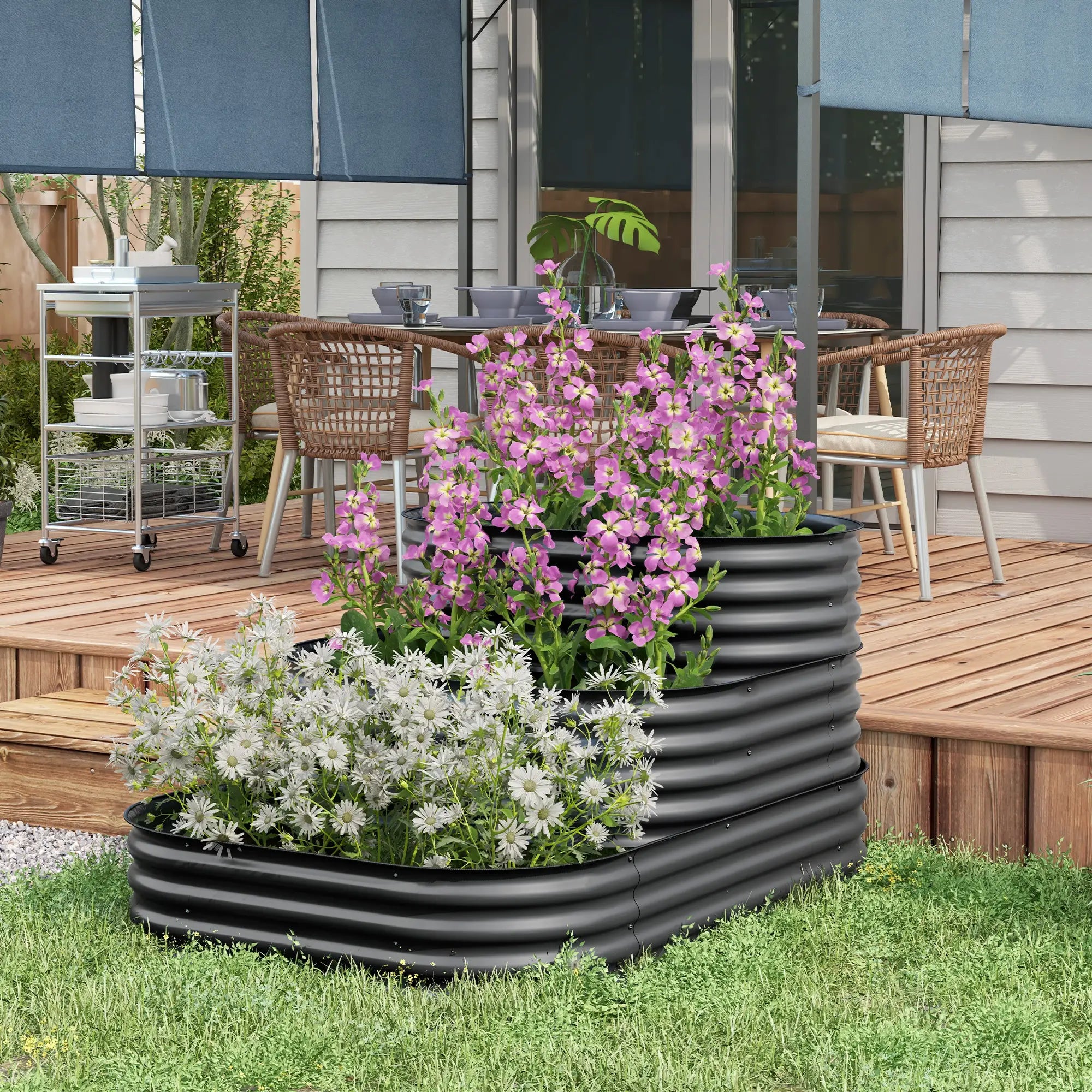 5.2'x3.6'x2.7' Outdoor Raised Garden Bed, 3-Tier Galvanized Planter Box, Grey Raised Garden Beds at Gallery Canada