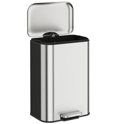 13.2 Gallon Slim Stainless Steel Trash Can, Silver, Silver