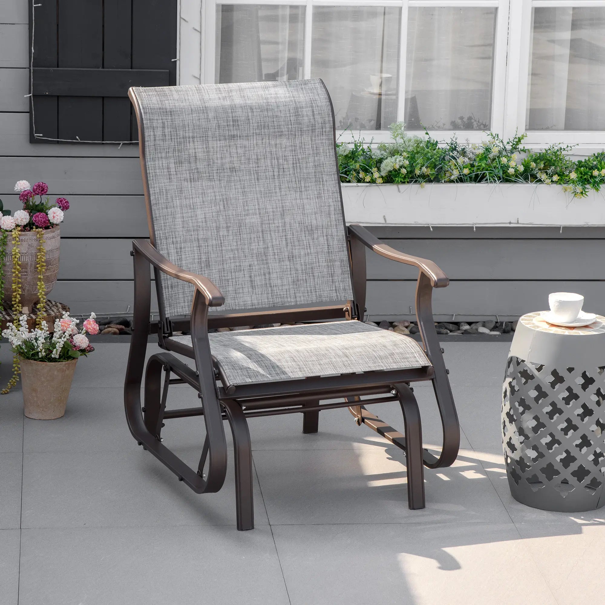 Outdoor Glider Chair, Steel Frame, Mesh Fabric, Garden, Grey Outdoor Gliders at Gallery Canada