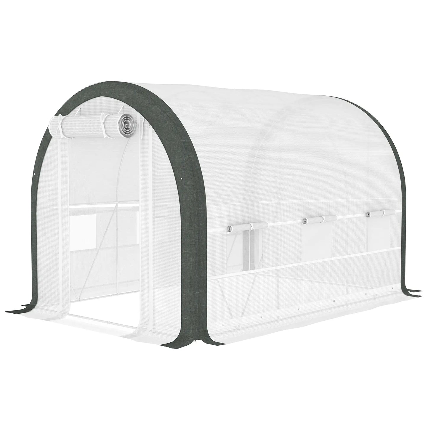 10'x6.6'x6.6' Tunnel Greenhouse, Mesh Door, Windows, Plant Labels, Gloves, White