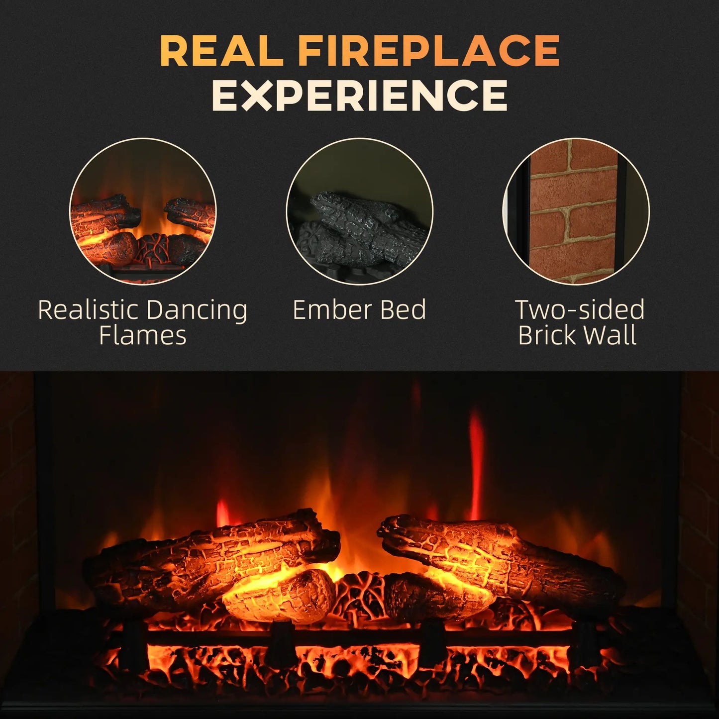 27" Electric Fireplace Insert, Realistic Log Flame, Remote, 1400W, Black Electric Fireplaces at Gallery Canada