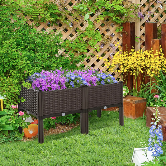 2-Piece Raised Garden Bed, PP Flower Bed, Stackable Vegetable Herb Grow Box Raised Garden Beds Brown at Gallery Canada