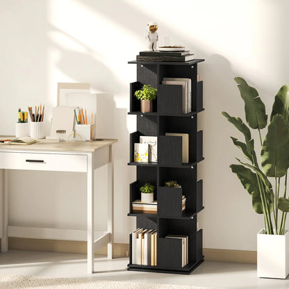 360° Rotating Bookcase, 4 Tier Bookshelf with 16 Cubbies, Black Wood Grain, Black Display Bookshelves at Gallery Canada