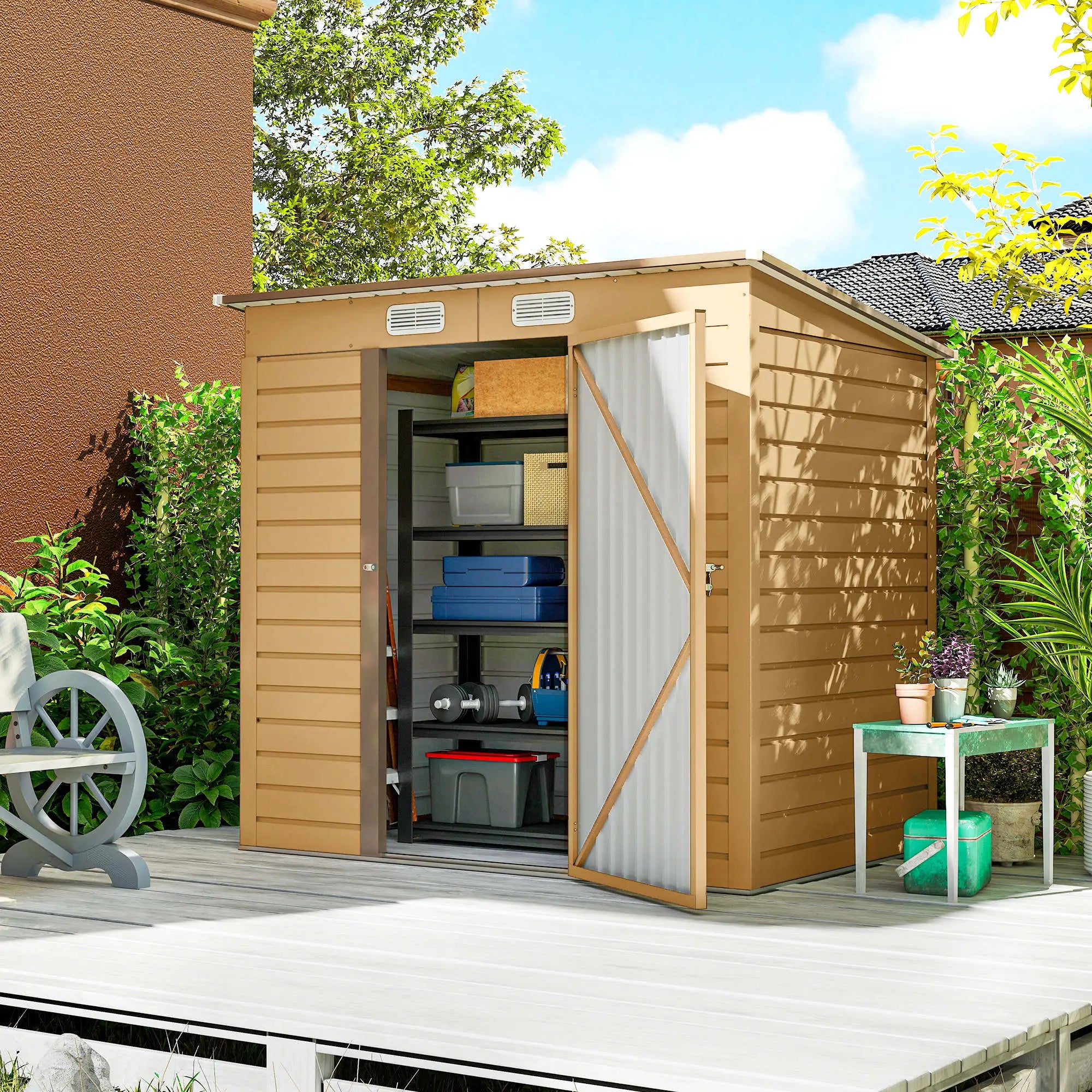 6 x 4FT Galvanized Metal Garden Storage Shed, Yellow Sheds at Gallery Canada
