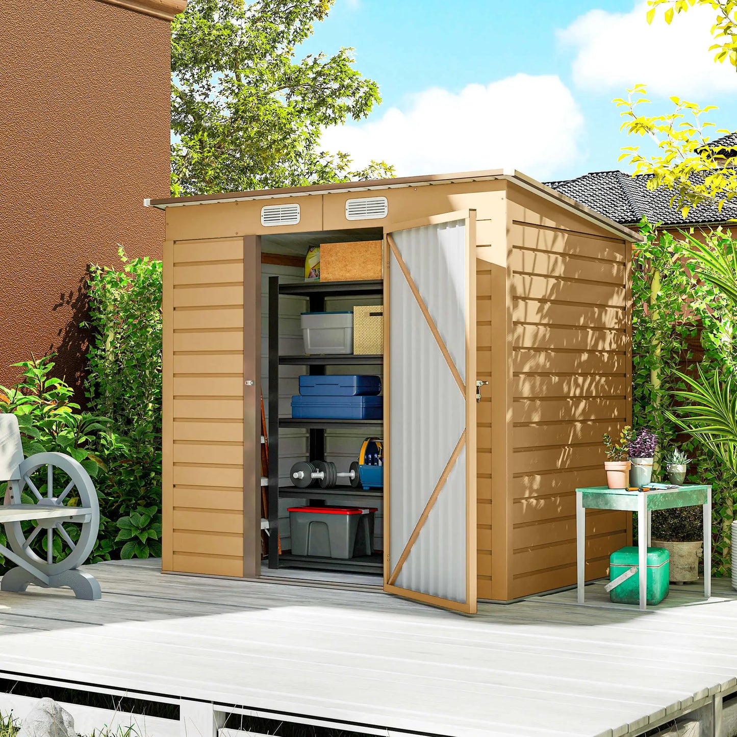 6 x 4FT Galvanized Metal Garden Storage Shed, Yellow Sheds at Gallery Canada