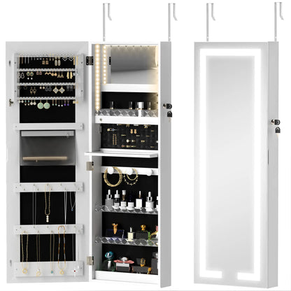 LED Lighted Jewelry Armoire with Mirror, Lockable Door, White Jewelry Armoire & Jewellery Mirror Cabinets White at Gallery Canada