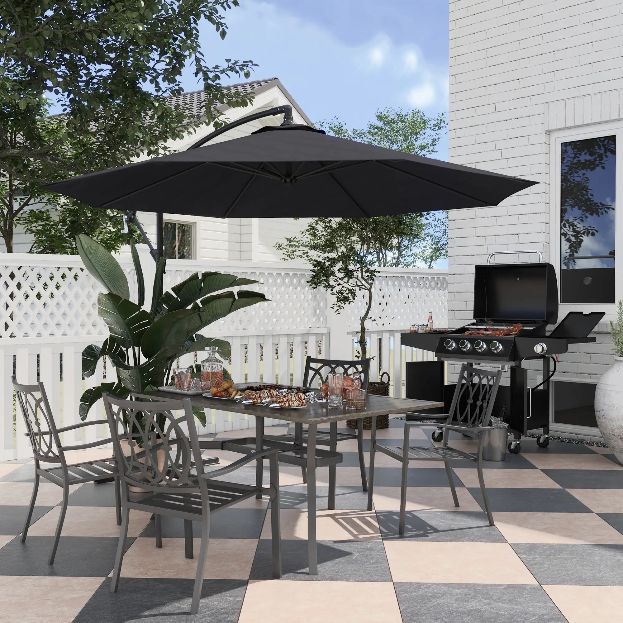 7-Piece Outdoor Dining Set, 6 Stackable Chairs, Wood Grain Top, Brown Outdoor Dining Sets at Gallery Canada