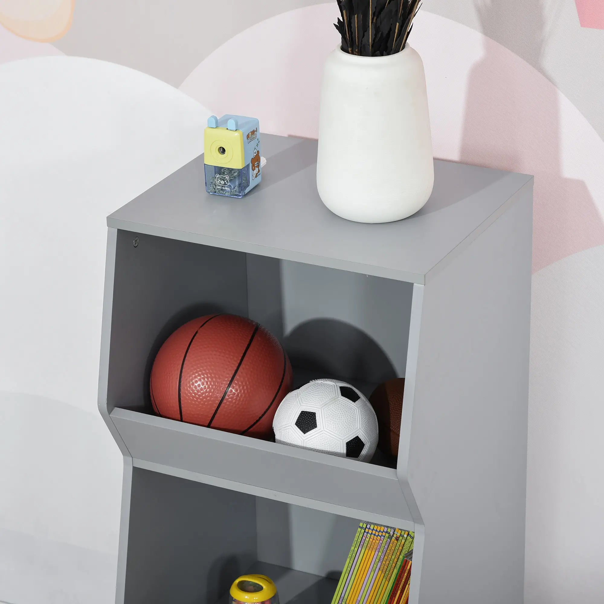 Kids Storage Cabinet, 3 Shelves, Anti-Toppling, Toy Organizer, Bookcase, Grey Baby & Kids Storage at Gallery Canada