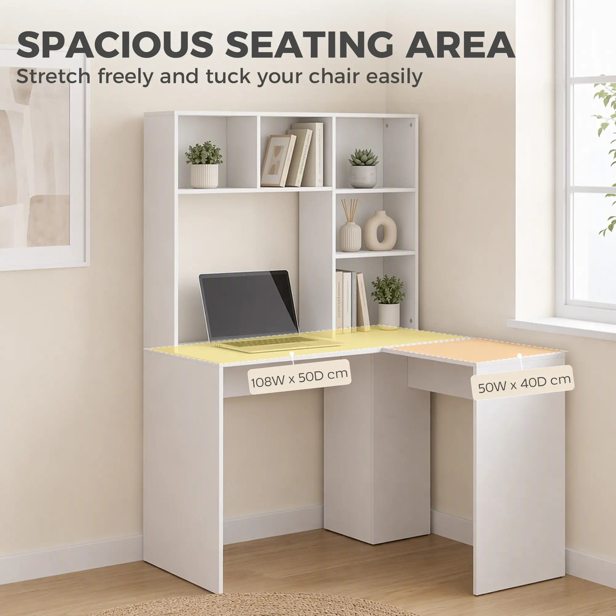 L Shaped Desk, Corner Computer Desk with Storage Shelves, White Writing Desks at Gallery Canada