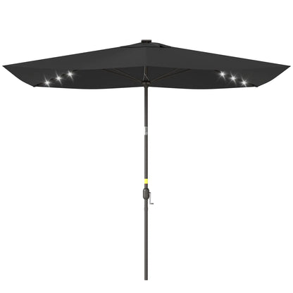 6.5x10ft Rectangle Tilt Patio Umbrella With LEDs, Black Sun Umbrellas Black (polyester fabric), Dark Brown (umbrella pole) at Gallery Canada