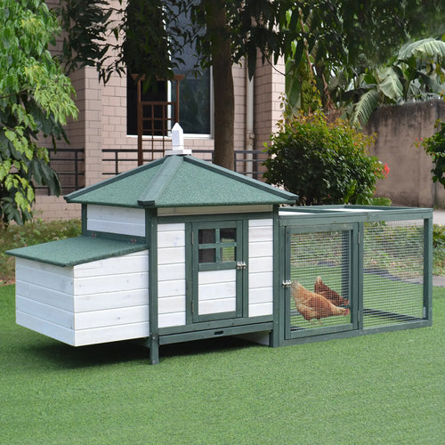 77 Chicken Coop, Rabbit Hutch, Poultry Cage, Outdoor, Green