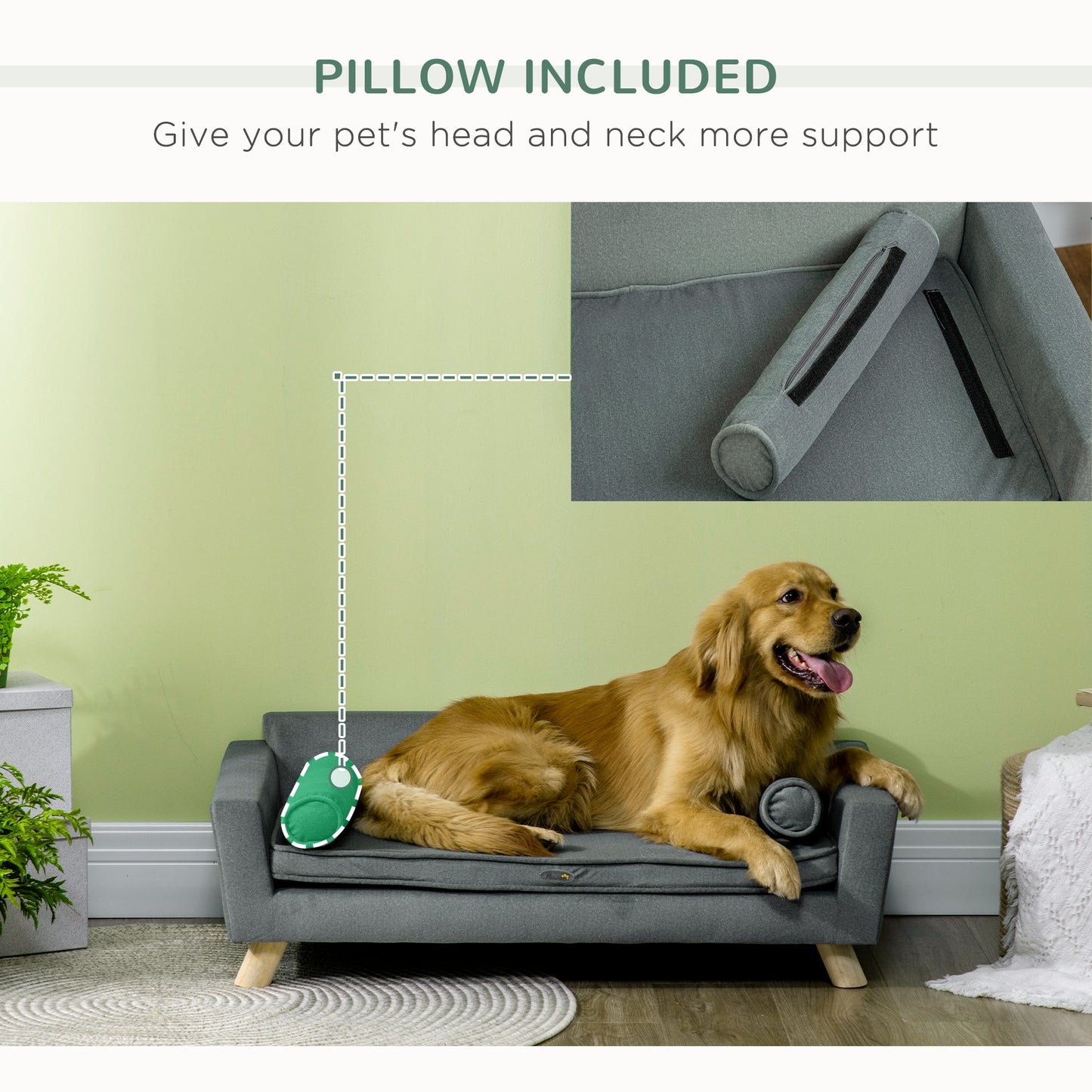 Dog Sofa Bed with Removable Pillows, Foam Pet Sofa Cat Sofa with Removable Washable Cushion, Water-resistant Fabric, for Medium and Large Dogs, Grey at Gallery Canada