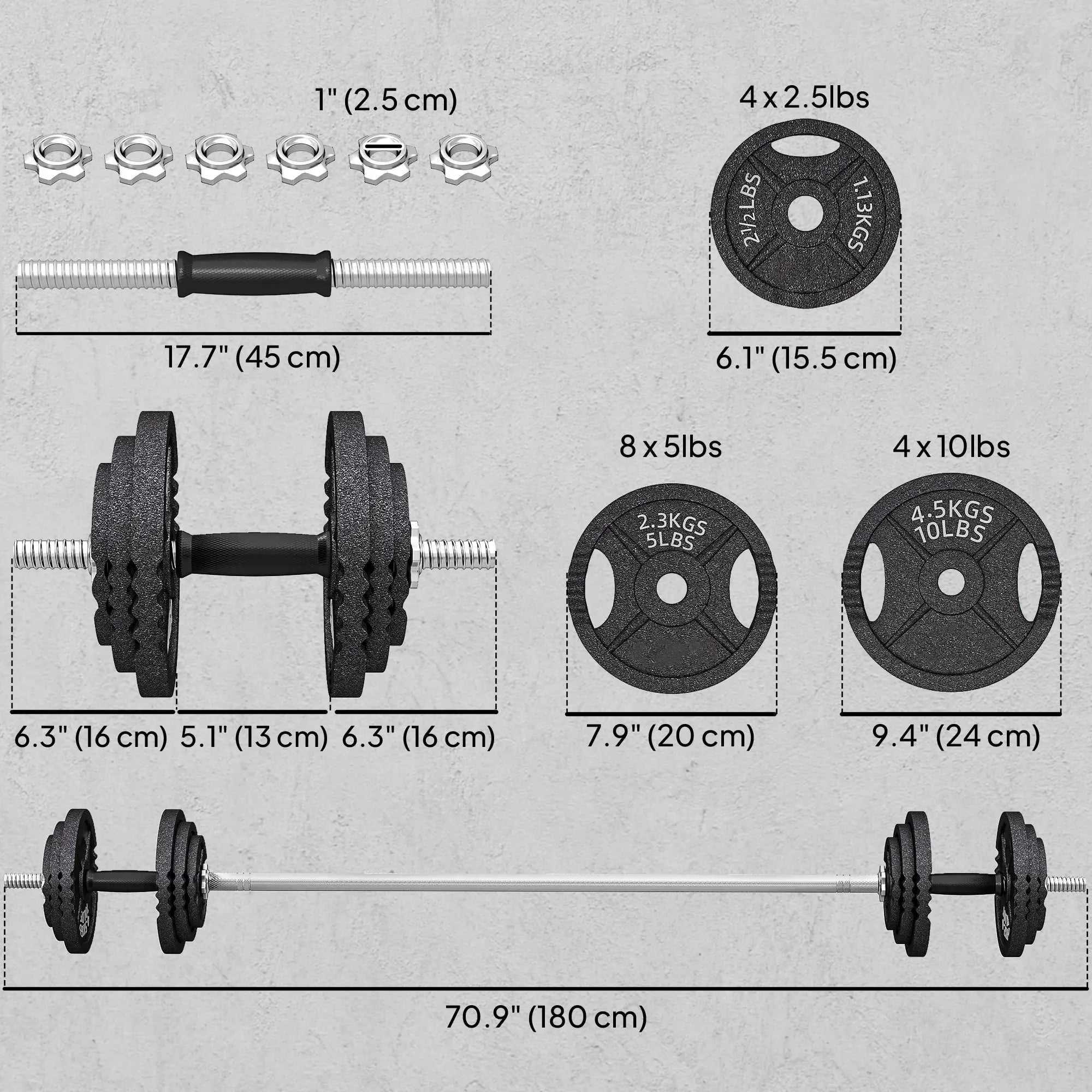 Adjustable Dumbbell Set, 2 in 1 Weights, 112lb Non-Slip Grip Dumbbells & Barbells at Gallery Canada