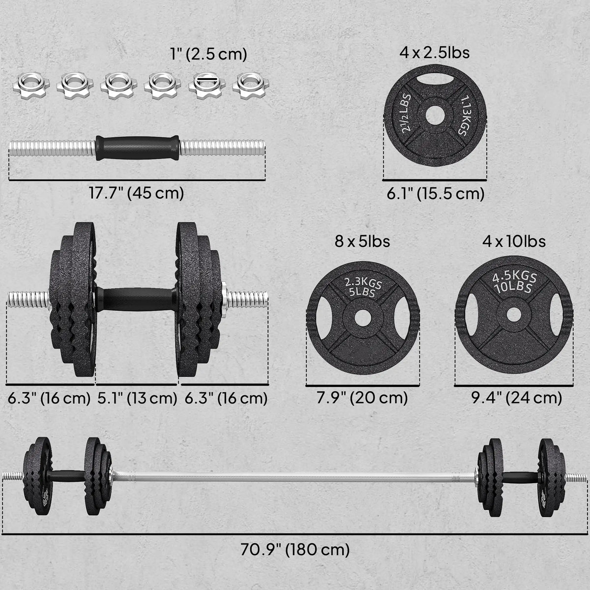 Adjustable Dumbbell Set, 2 in 1 Weights, 112lb Non-Slip Grip Dumbbells & Barbells at Gallery Canada