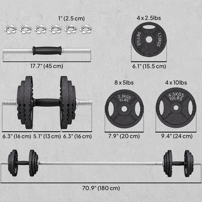 Adjustable Dumbbell Set, 2 in 1 Weights, 112lb Non-Slip Grip Dumbbells & Barbells at Gallery Canada