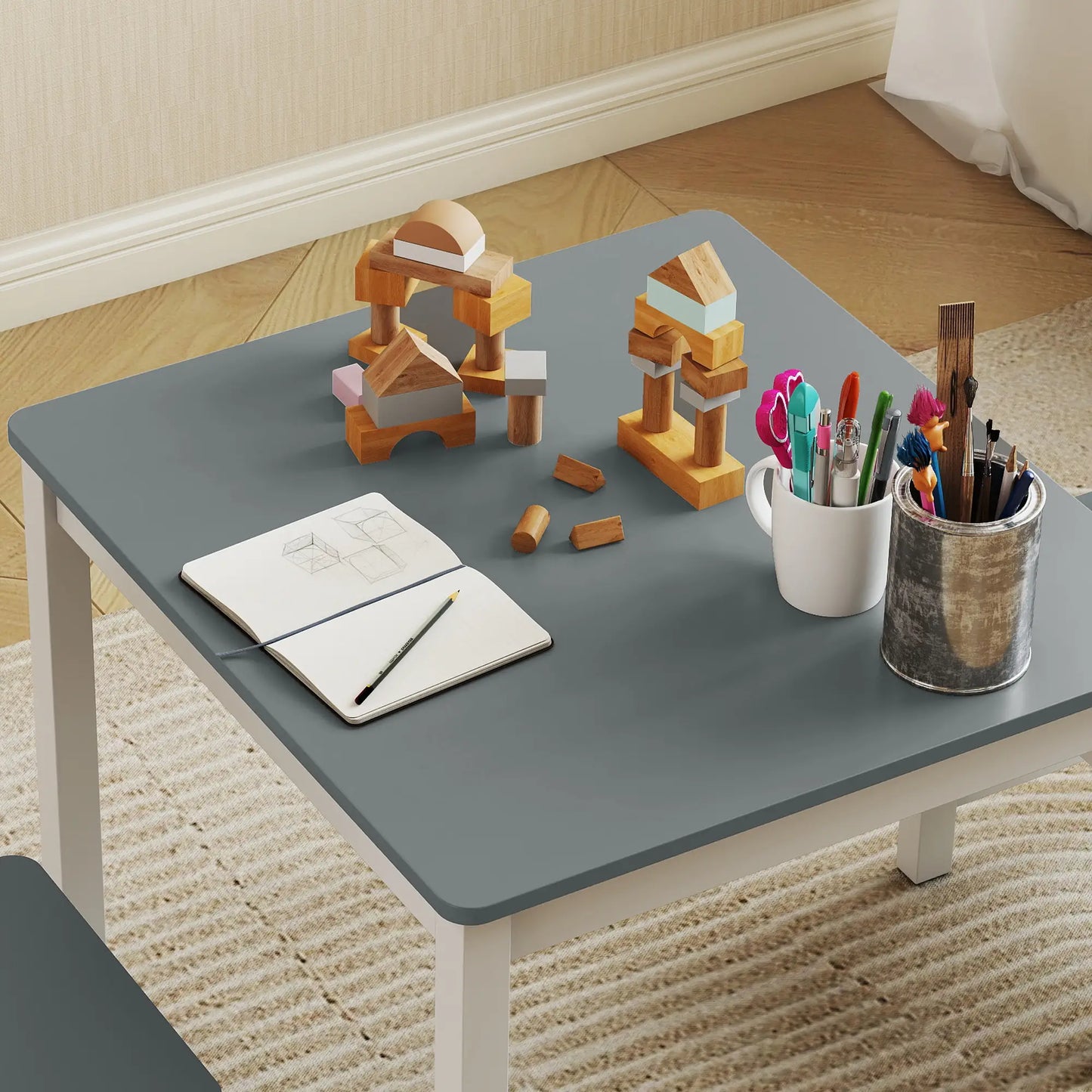 Kids Table and Chairs Set, Toddler Activity Table, 2 Chairs, Grey Kids Table Sets at Gallery Canada