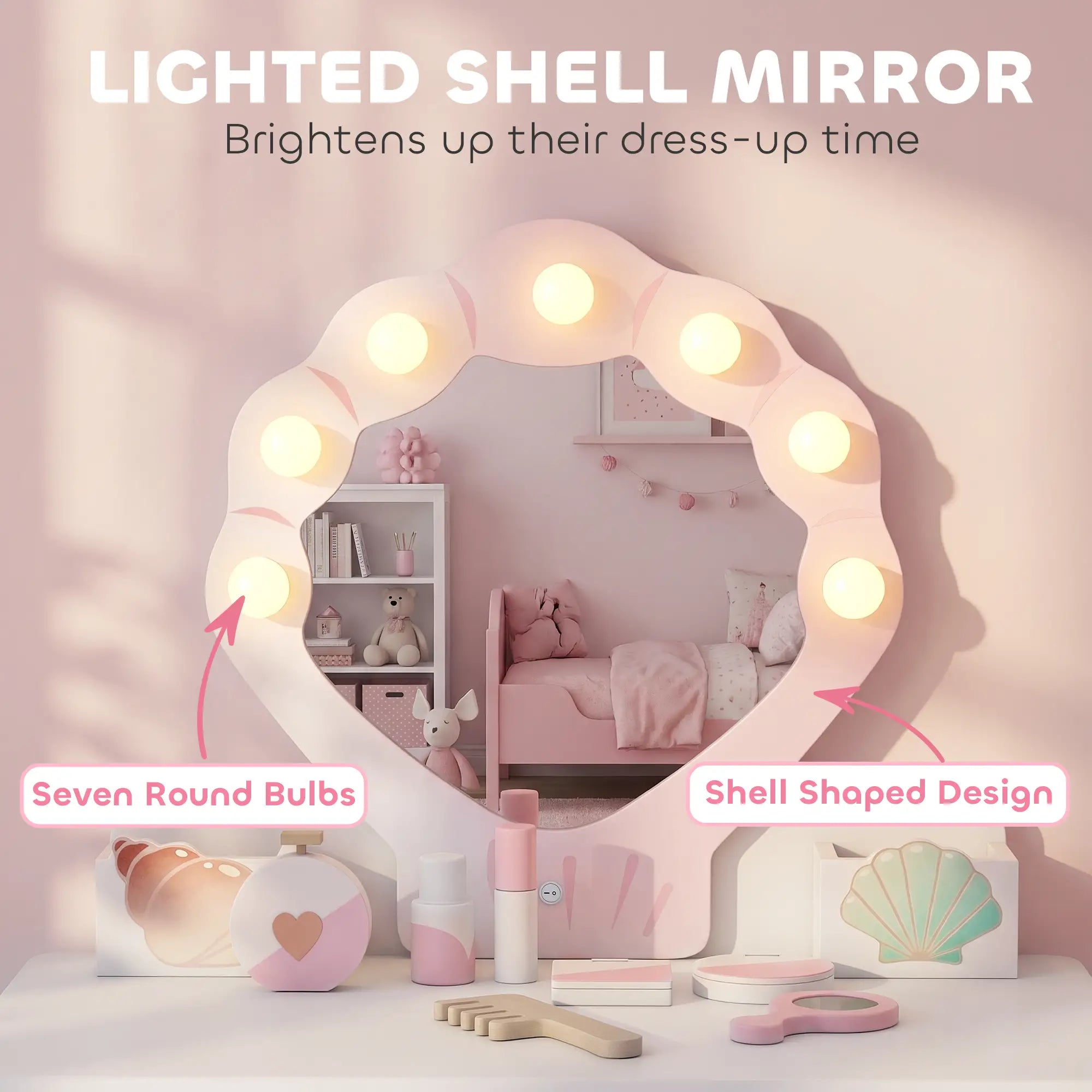 Kids Vanity Set with Lights, Mirror, Stool, Accessories for 3-8 Years, Pink Toy Vanity at Gallery Canada