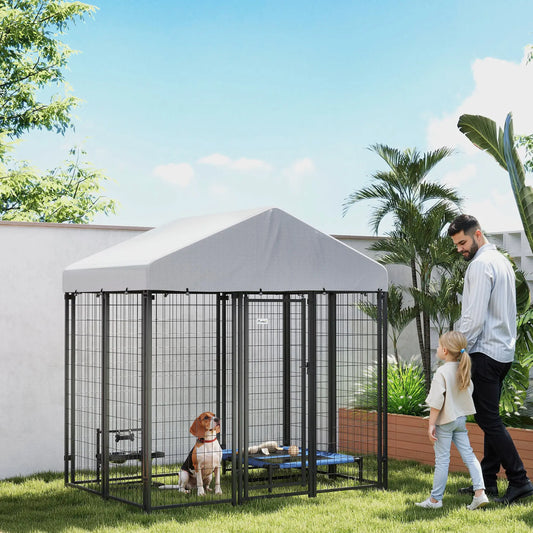Outdoor Dog Kennel, Waterproof UV-Resistant Cover, 6 x 4 x 6 ft Houses, Kennels & Pens Silver, Black at Gallery Canada