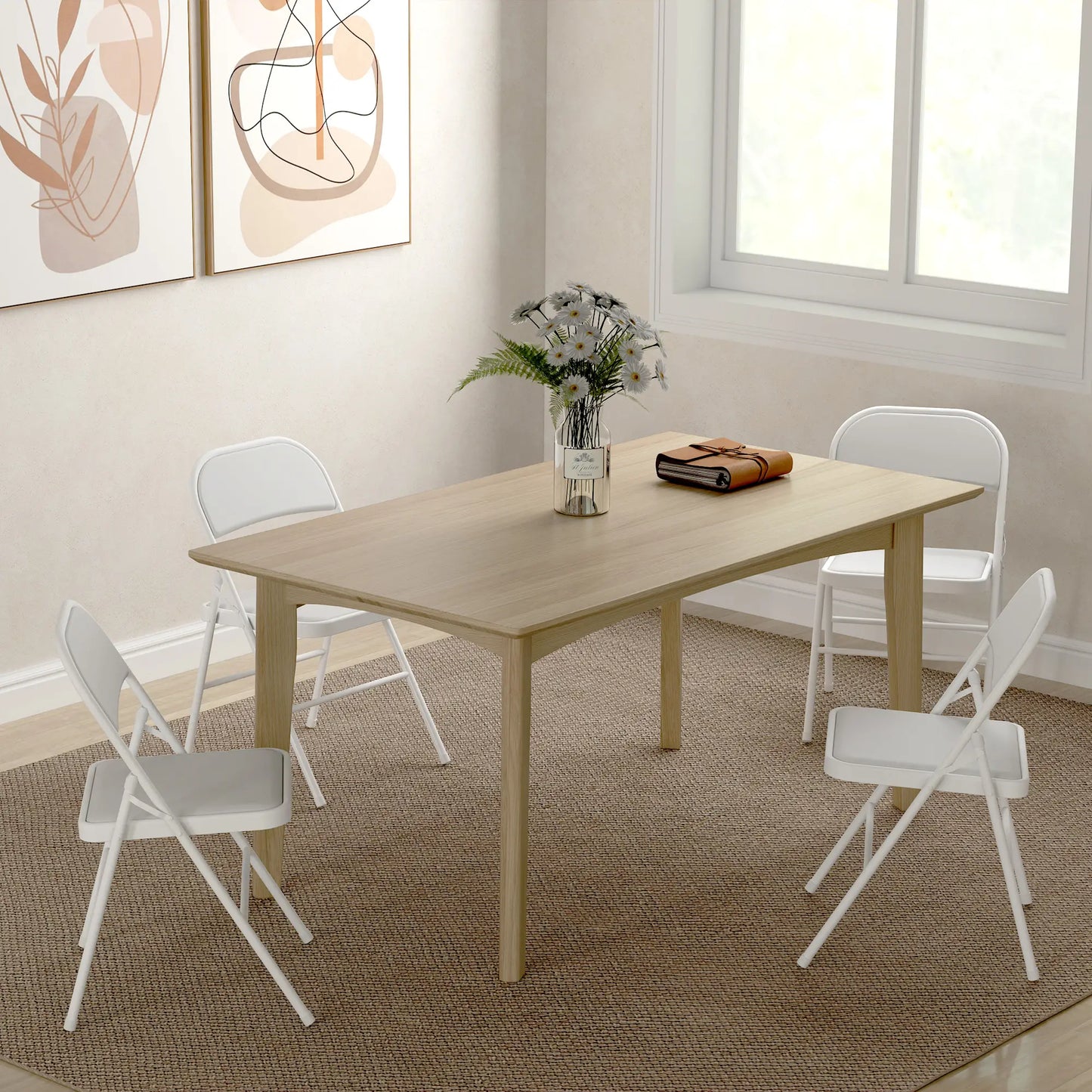4 Metal Foldable Chairs, PU Leather Padded, White Dining Chairs at Gallery Canada