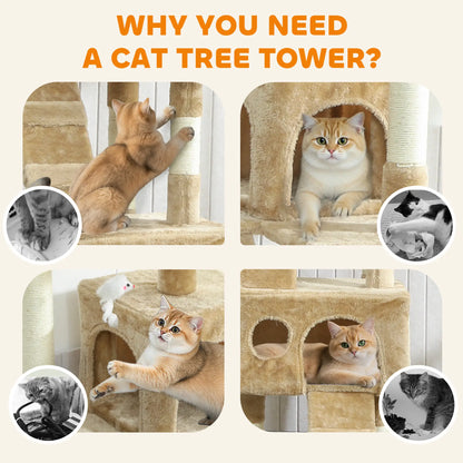 68-Inch Multi-Level Cat Scratching Tree, Light Brown