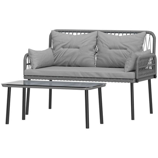 2-Piece Wicker Patio Set, Small Loveseat with Glass Table, Light Grey Patio Furniture Sets Black, Dark Grey, Light Grey at Gallery Canada