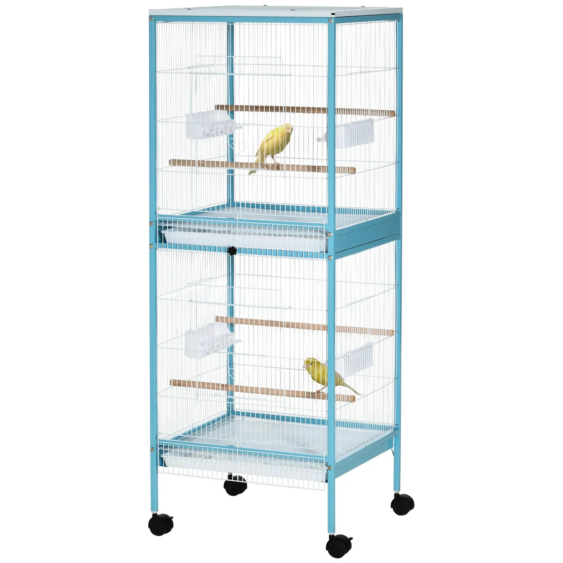 55.1" 2 In 1 Bird Cage Aviary, Wheels, Slide-out Trays, Light Blue Bird Cages at Gallery Canada