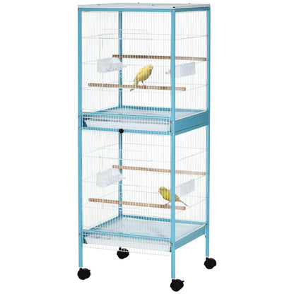 55.1" 2 In 1 Bird Cage Aviary, Wheels, Slide-out Trays, Light Blue Bird Cages at Gallery Canada