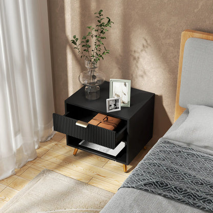 Modern Nightstand with Drawer, Open Compartment, Black Bedside Tables at Gallery Canada
